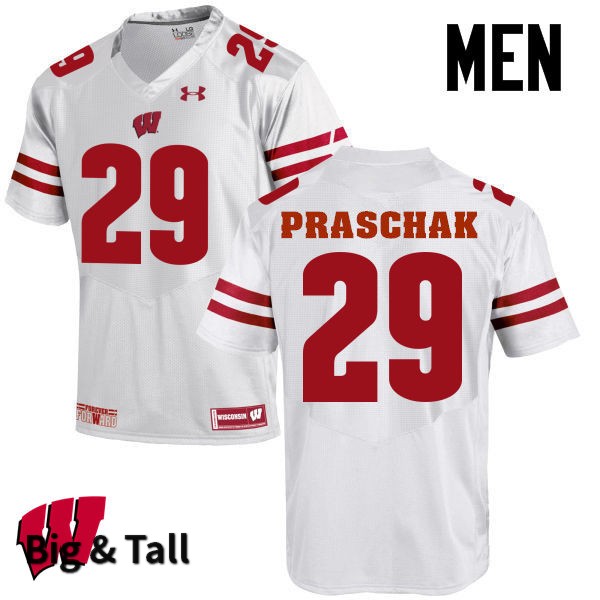 Wisconsin Badgers Men's #29 Max Praschak NCAA Under Armour Authentic White Big & Tall College Stitched Football Jersey BB40P02CZ